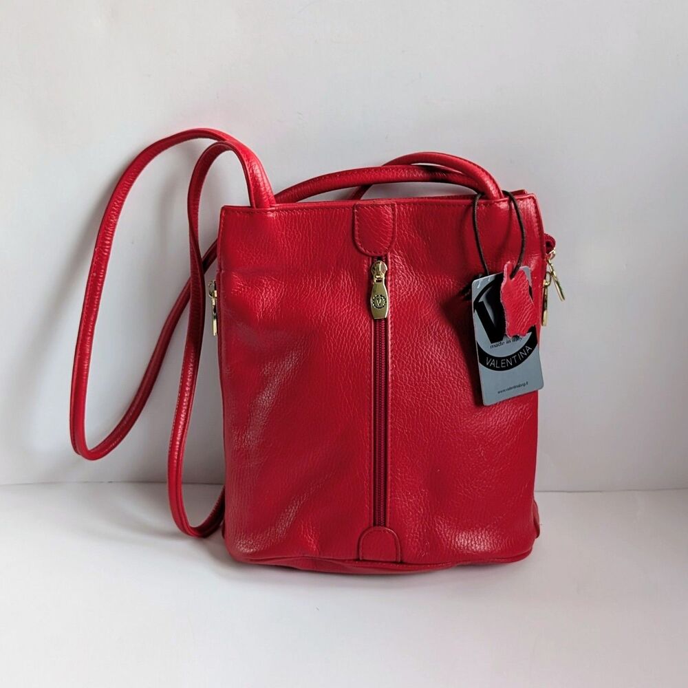 NWT Valentina Red Leather Shoulder Bag Purse Made In Italy